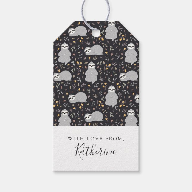 Lägg till ditt namn | Tropiska Baby Sloth Mönster Presentetikett (Framsidan)