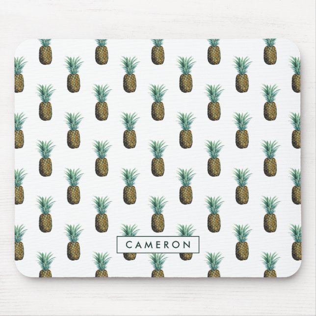 Lägg till ditt namn | Tropiskt ananas vattenfärg Musmatta (Framsidan)