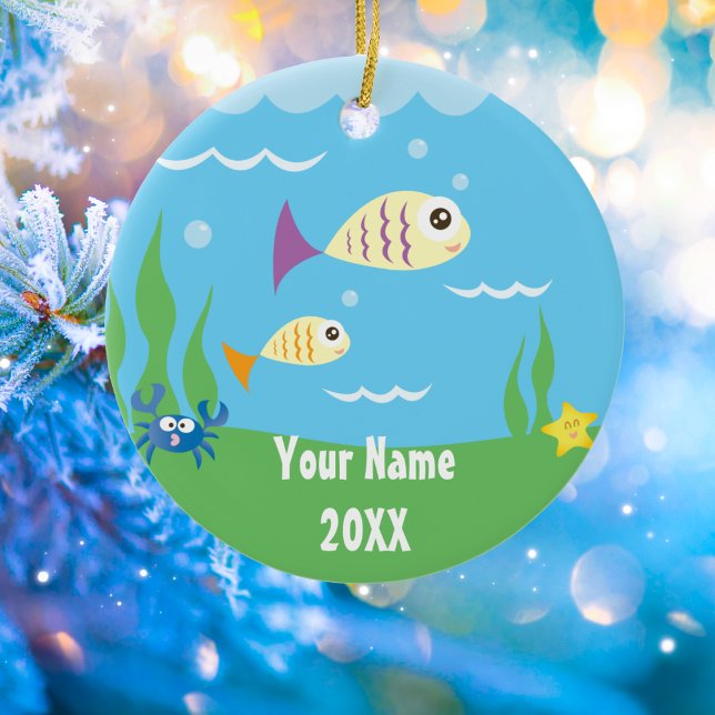 Lägg till ditt namn under Sea Ocean Aquarium Julgransprydnad Keramik (Skapare uppladdad)