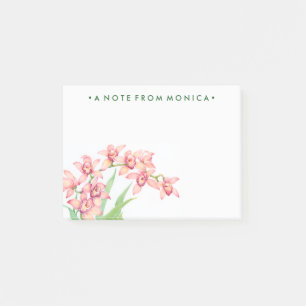 Lägg till ditt namn Vattenfärgsblommor, Rosa Post-it Block
