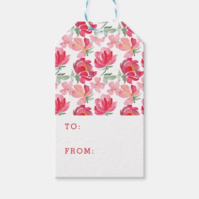 Lägg till ditt namn | Watercolor Peony Mönster Presentetikett (Framsidan)