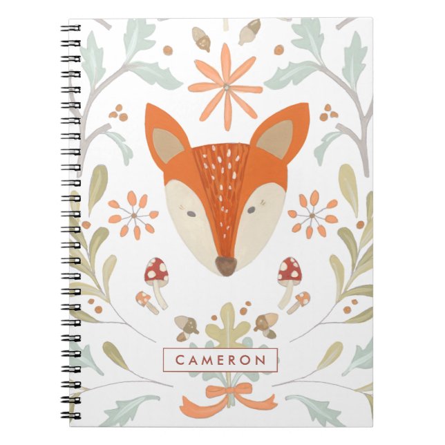Lägg till ditt namn | Whimsical Woodland Fox Anteckningsbok (Framsidan)