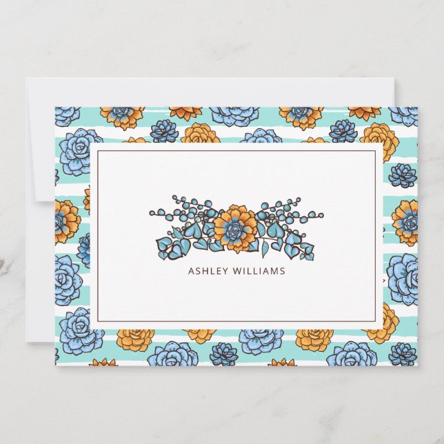 Lägg till ditt namnkort | Vattenfärg Succulent Anteckningskort (Framsida)