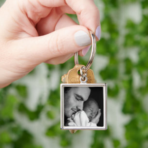 Lägg till ditt Pappa Photo till detta Fyrkantig Silverfärgad Nyckelring