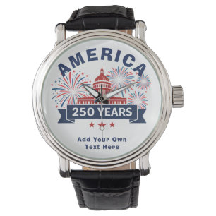 Lägg till egen text Amerika 250 Vita huset fyrverk Armbandsur