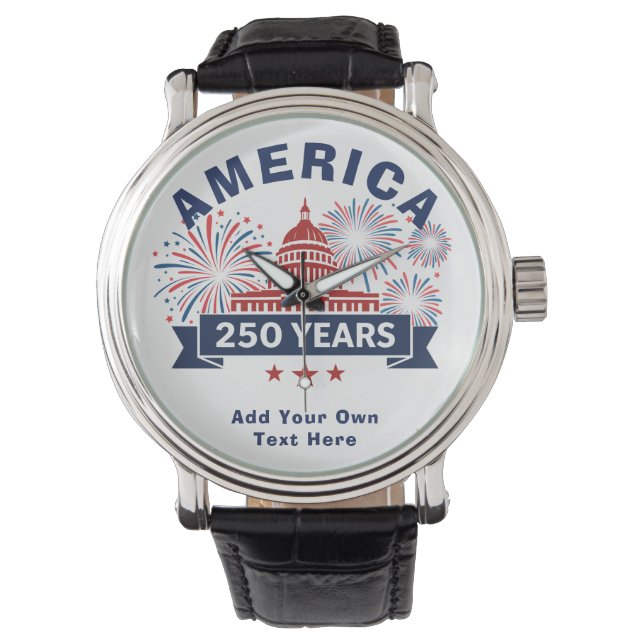 Lägg till egen text Amerika 250 Vita huset fyrverk Armbandsur (Framsida)