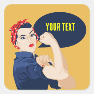 Lägg till egen text i rosie riveter fyrkantigt klistermärke