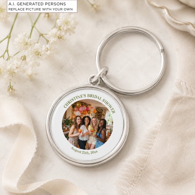 Lägg till eget foto Chic bröllopsduschpresent Rund Silverfärgad Nyckelring (Skapare uppladdad)