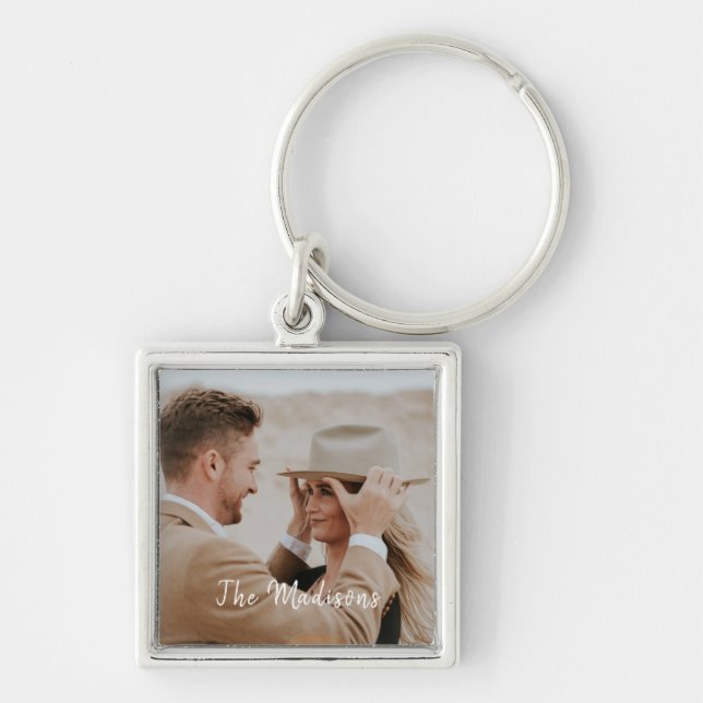 Lägg till eget foto  fyrkantig silverfärgad nyckelring (Framsidan)