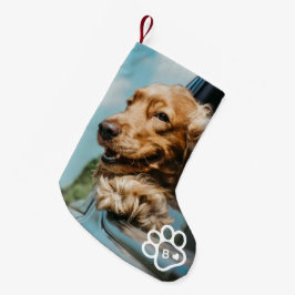 Lägg till eget fotohund-djurmonogram liten julstrumpa
