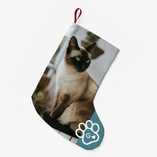 Lägg till eget fotot Kattdjur Monogram Liten Julstrumpa (Framsidan (Hängande))