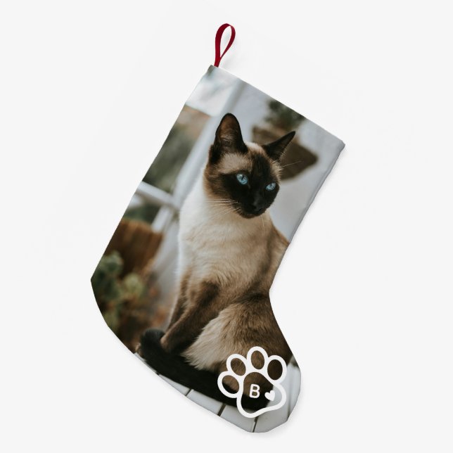 Lägg till eget fotot Kattdjur Monogram Liten Julstrumpa (Framsidan (Hängande))