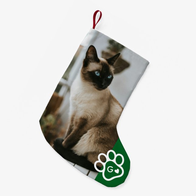 Lägg till eget fotot kattdjur monogram liten julstrumpa (Framsidan (Hängande))
