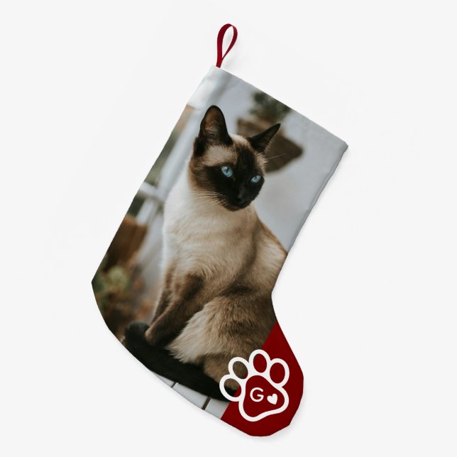 Lägg till eget fotot kattdjur monogram liten julstrumpa (Framsidan (Hängande))