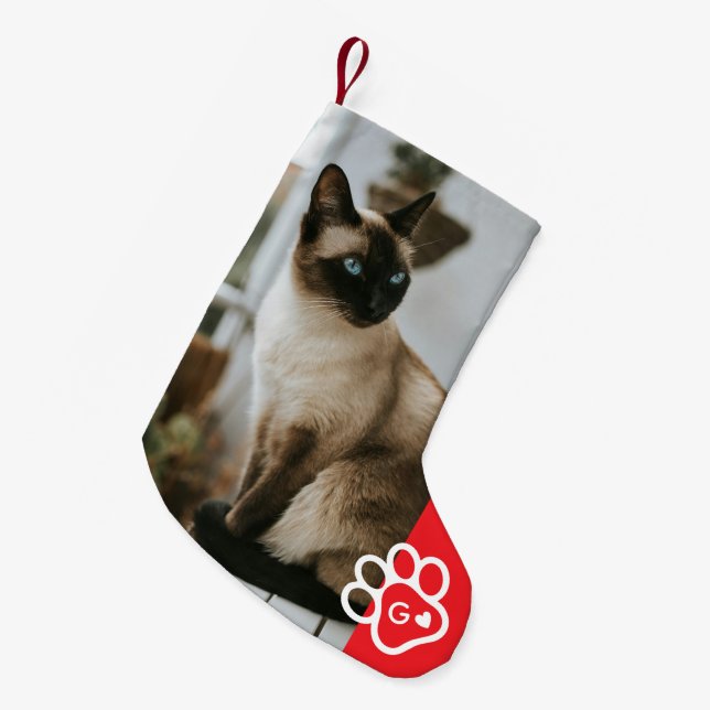 Lägg till eget fotot kattdjur monogram liten julstrumpa (Framsidan (Hängande))
