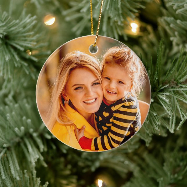 Lägg till eget julfoto-souvenir julgransprydnad keramik (Träd)