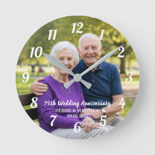 Lägg till eget parfoto 75-årsdag för bröllop rund klocka