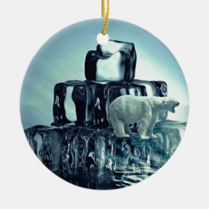 Lägg till eget SLOGAN i den Spara arktiska Polarna Julgransprydnad Keramik
