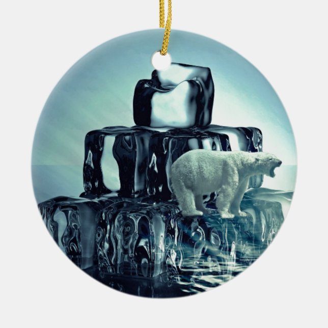 Lägg till eget SLOGAN i den Spara arktiska Polarna Julgransprydnad Keramik (Framsidan)