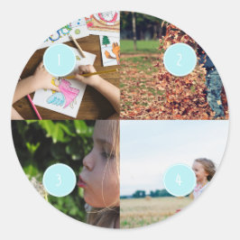 Lägg till egna foton, Anpassade 4 bilder-etikett Runt Klistermärke