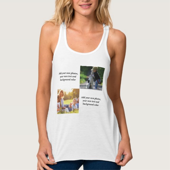 Lägg till egna foton, text och bakgrundsklipp i linne med racerback  (Framsida)