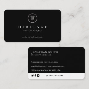 Lägg till Eleganten Luxury Plain Black and White Visitkort