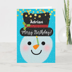 Lägg till en Namn Merry Birthday Cute Snögubbe Kort