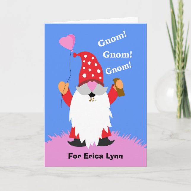 Lägg till en Namn Valentindag Cute Gnome Chocolate Kort (Framsida)
