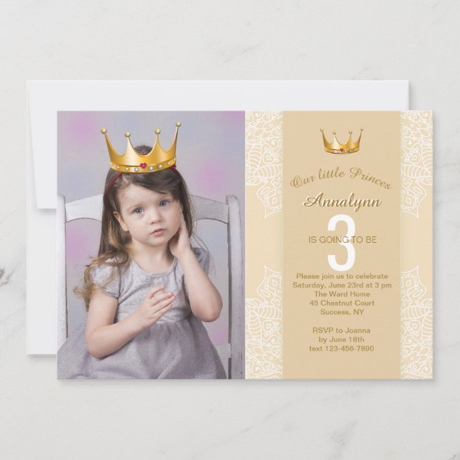 Lägg till en prinsessa Krona i din fotoinbjudan Inbjudningar (Framsida)