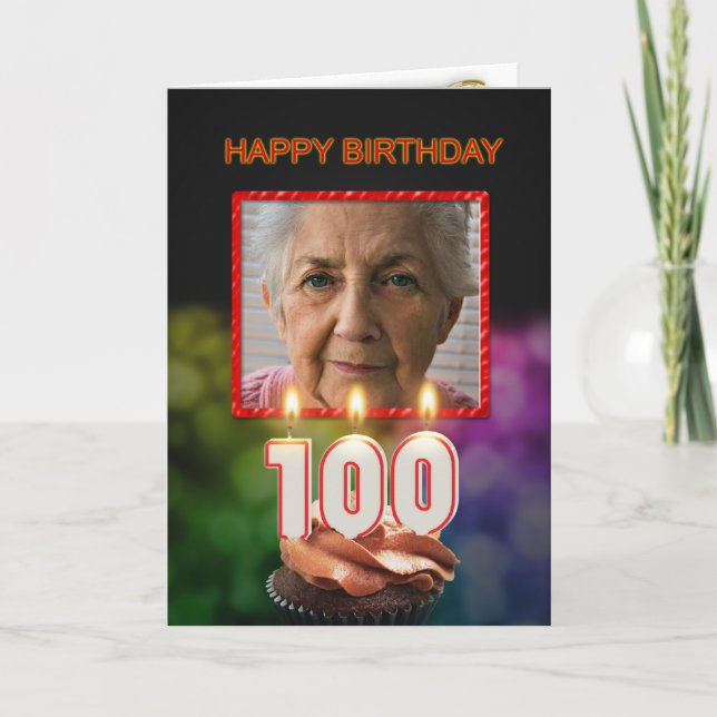 Lägg till ett bild, 100:e födelsedagskort med ljus kort (Framsida)