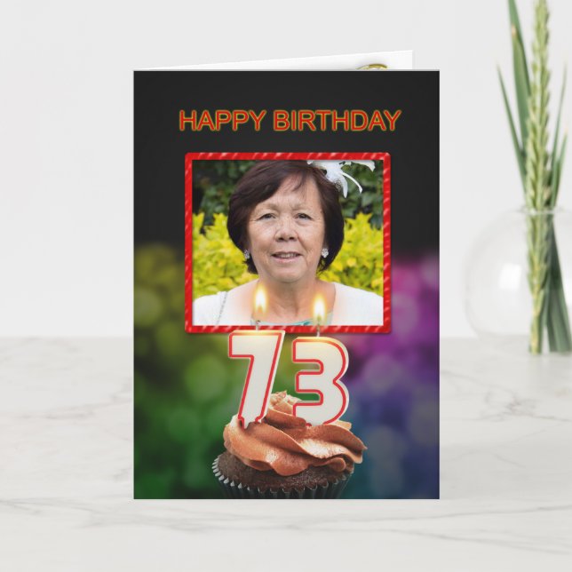 Lägg till ett bild, 73:e födelsedagskort med ljus kort (Framsida)