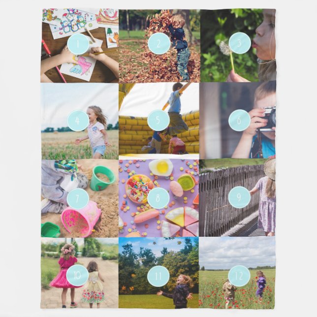 Lägg till ett eget 12-fotokort för Anpassade Fleecefilt (Framsidan)