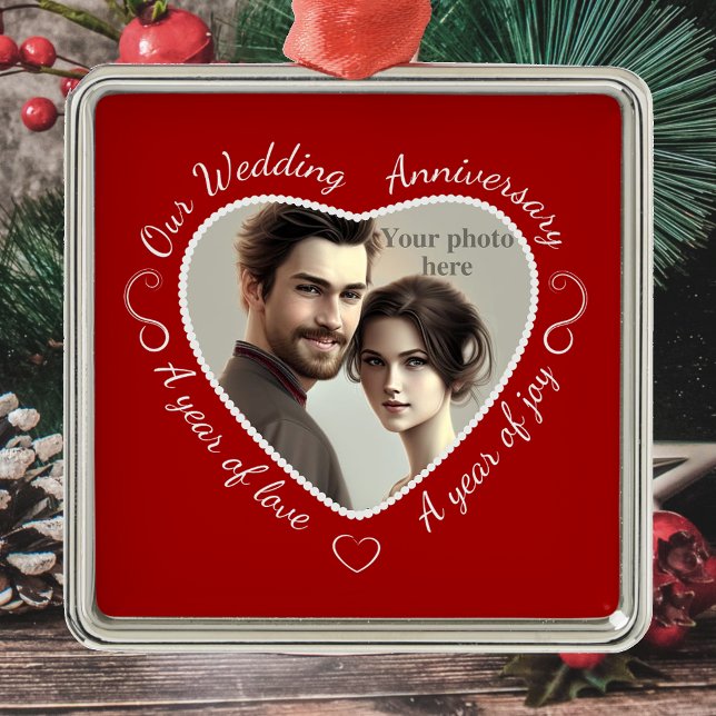 Lägg till ett foto i romsk hjärtskärning julgransprydnad metall (Skapare uppladdad)