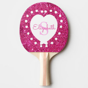 Lägg till ett Monogram Rosa Glitter White Heart f Pingisracket