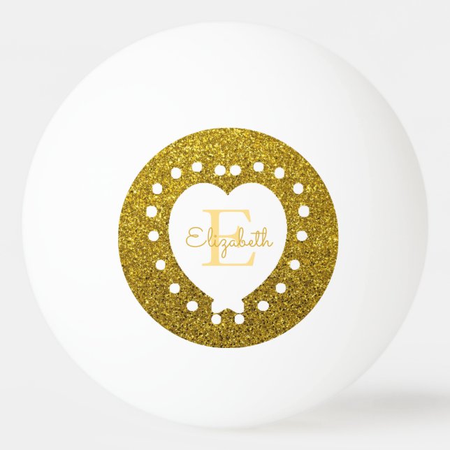 Lägg till ett vitt Namn-Monogram-Guld-Glitter Pingisboll (Baksidan)