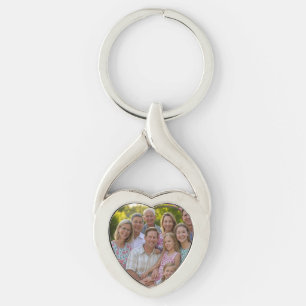 Lägg till familjerättsfoto anpassa twisted heart silverfärgad nyckelring