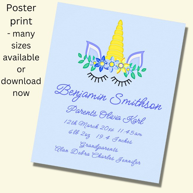 Lägg till födelseinformation om Namn, Unicorn Ögon Poster (Skapare uppladdad)