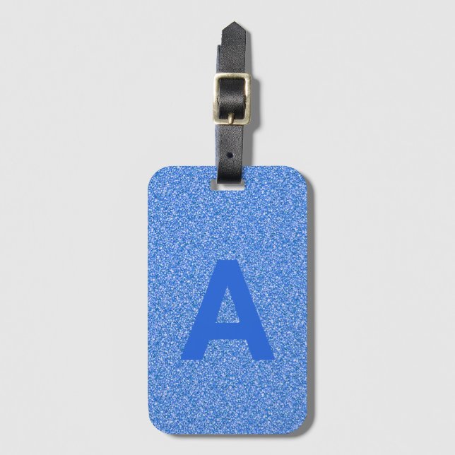 Lägg till första monogrammet Personlig Blue Glitte Bagagebricka (Framsida vertikal)
