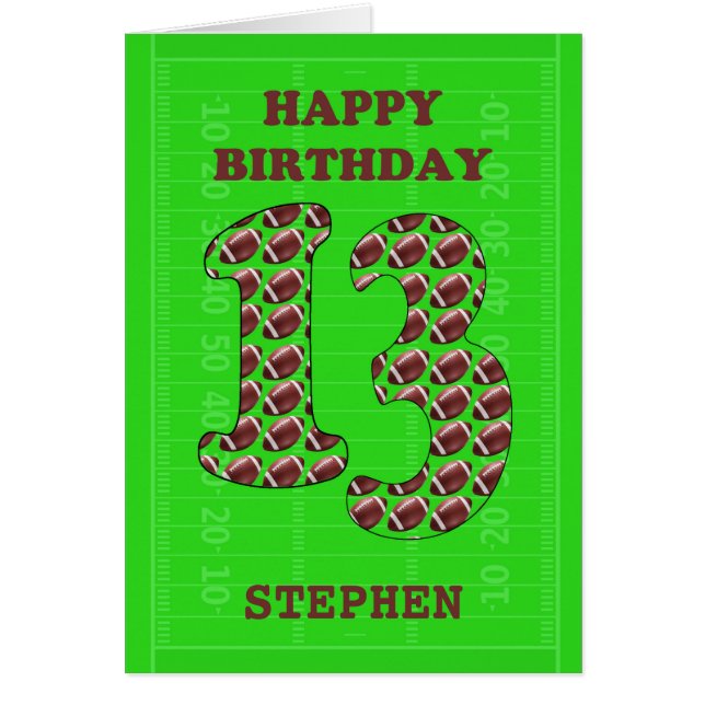 Lägg till fotbollar i Namn 13:e födelsedagen Hälsningskort (Framsidan)