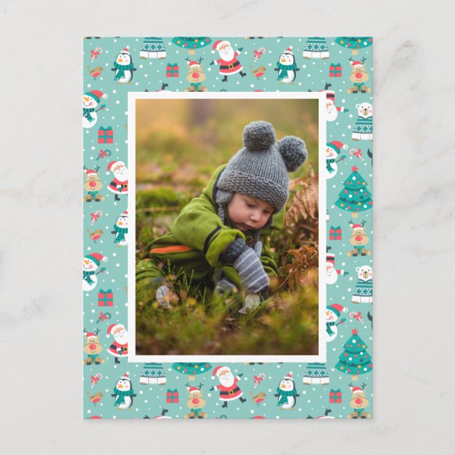 Lägg till foto | Cute jul Mönster Vykort (Framsida)