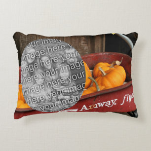 Lägg till foto för att pumpkins Red Wagon Prydnadskudde