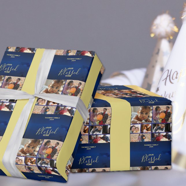 Lägg till foto för blästerår för foton presentpapper (Add Photos Blessed Year Holiday Photo Wrapping Paper)