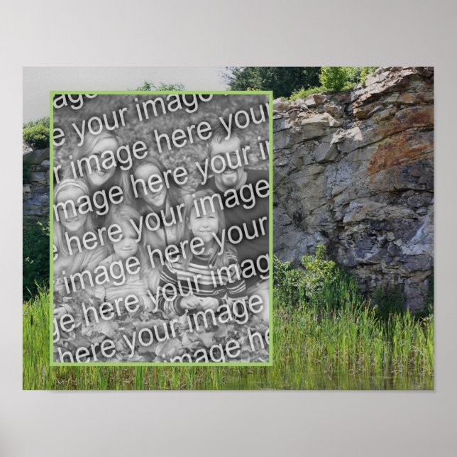 Lägg till foto i sten Cliff Cattails Pond Natature Poster (Framsidan)