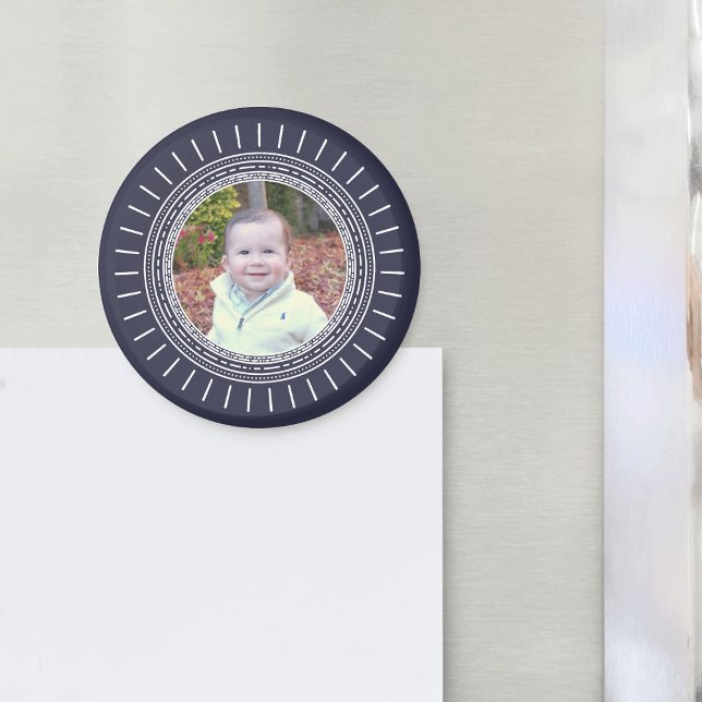 Lägg till foto | Modern marin blå och vit Magnet (Skapare uppladdad)