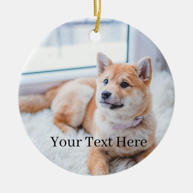 Lägg till foto och text 2-sidig anpassad julgransprydnad keramik (Framsidan)