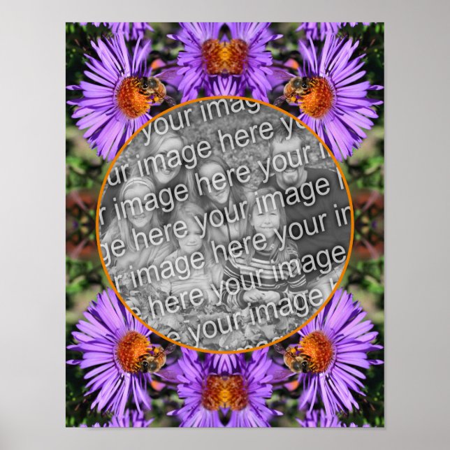 Lägg till foto på honungsbin på Aster Flower Ram Poster (Framsidan)