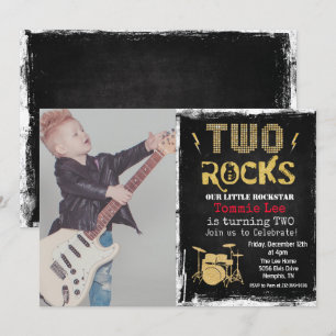 Lägg till foto Rockstar-trumset 2-års födelsedagsi Inbjudningar