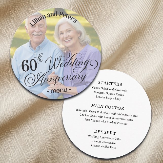 Lägg till foto text overlay 60-års bröllopsdag  meny (Skapare uppladdad)