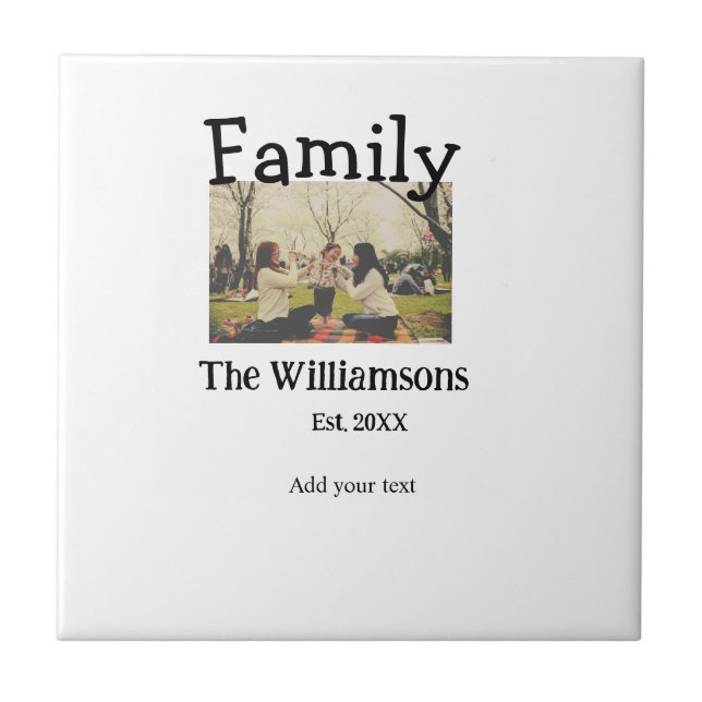 Lägg till fotoårsmall för namn i familjen, rustik  kakelplatta (Framsidan)