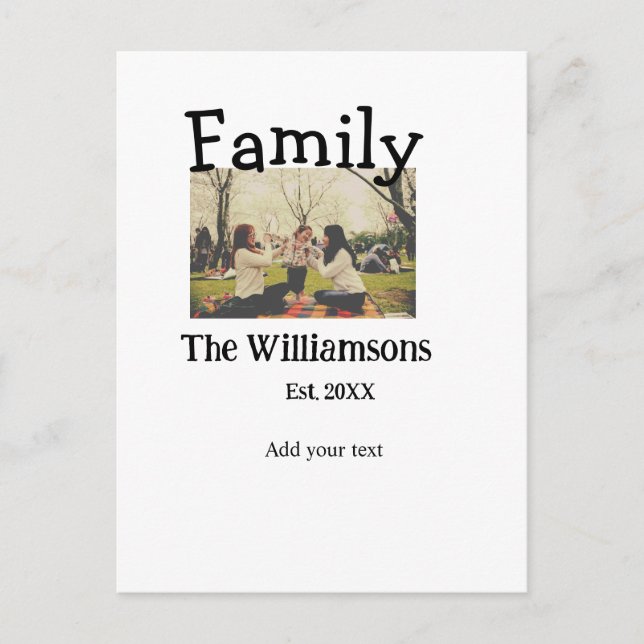 Lägg till fotoårsmall för namn i familjen, rustik  vykort (Framsida)